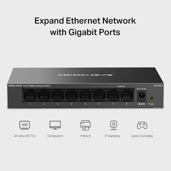 Фото Коммутатор настольный Mercusys MS108GS с 8 гигабитными портами