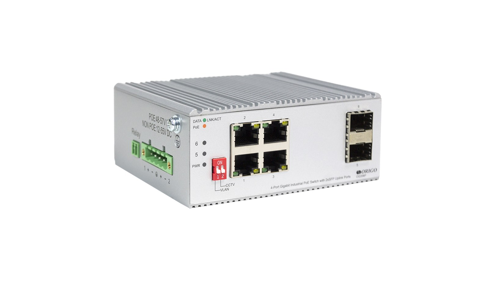 Фото Коммутатор Unmanaged Industrial Switch 4x1000Base-T PoE, 2x1000Base-X SFP, PoE Budget 120W, Surge 4KV, -40 to 75°C