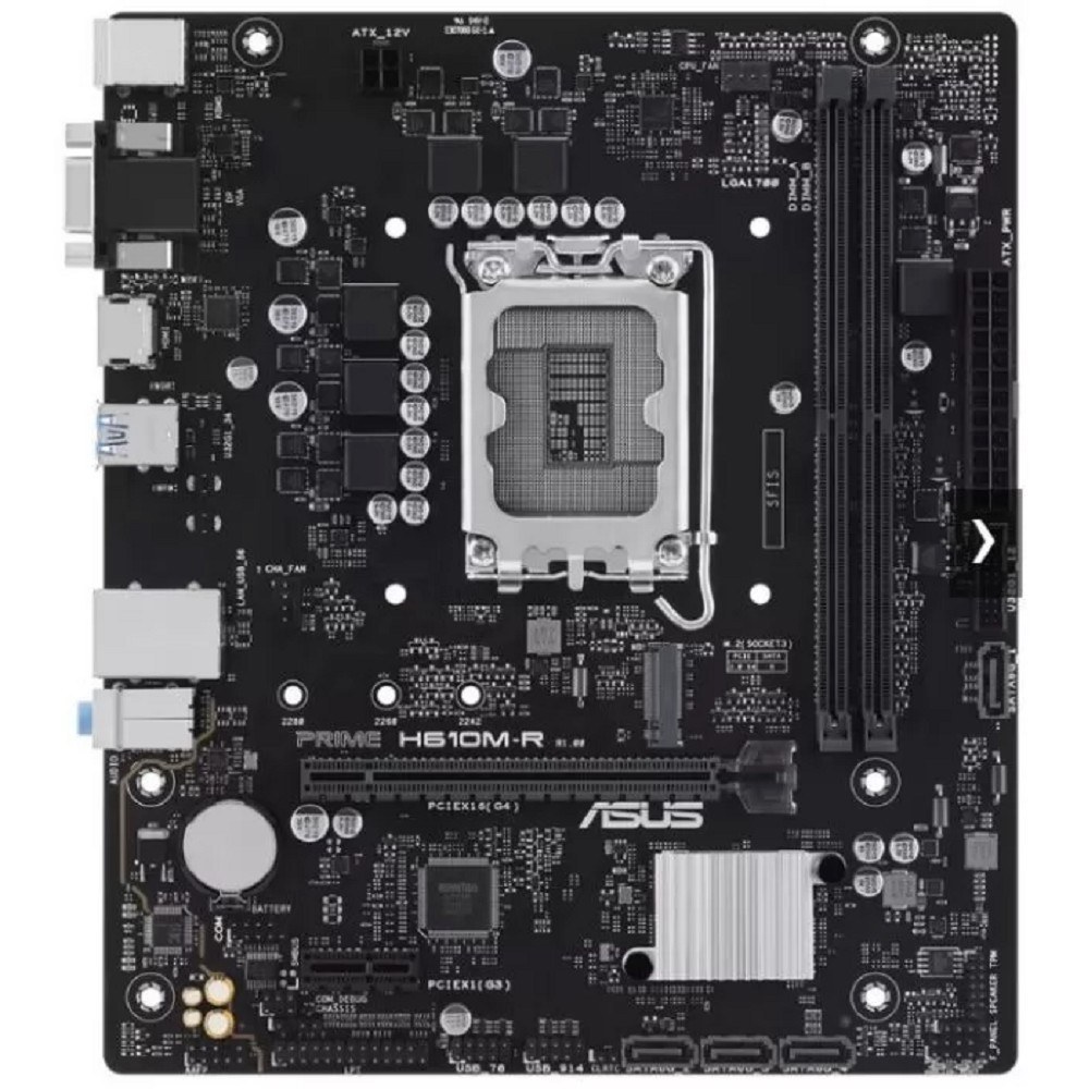 Фото Материнская плата ASUS PRIME H610M-R-SI, LGA 1700, Intel H610, 2xDDR5, 4xSATA, 1xM.2, 1xPCIe 4.0 x16, 1x1Gb LAN, 2xUSB-A 2.0, 2xUSB-A 3.2 Gen 1, 1xVGA, 1xHDMI, 1xDP, 3x3.5 мм, 1xRS-232, 1xLPT, 7.1, mATX