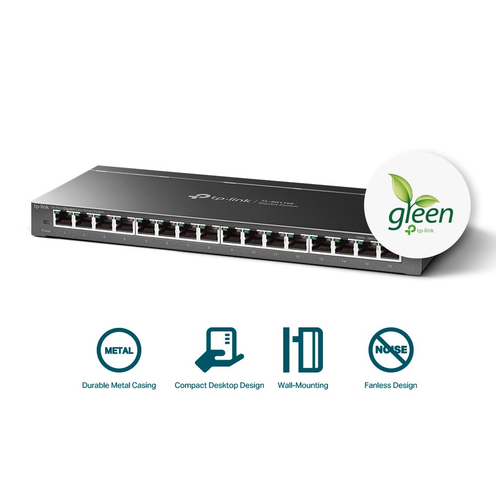 Фото Коммутатор сетевой TP-Link 16-Port Gigabit Easy Smart Switch, 16 Gigabit RJ45 Ports, Desktop Steel Case, MTU/Port/Tag-based VLAN, QoS, IGMP Snooping, Web/Utility Management