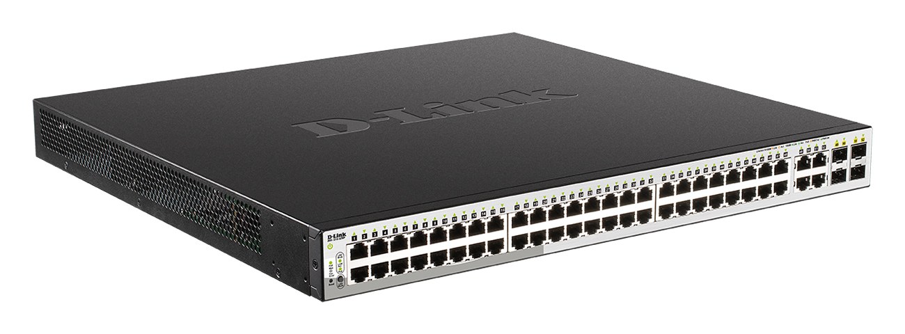Фото Коммутатор D-Link DGS-1210-52MP/FL1A, 48×1 Гбит/с PoE+ + 4×1 Гбит/с Combo (RJ45/SFP), настраиваемый