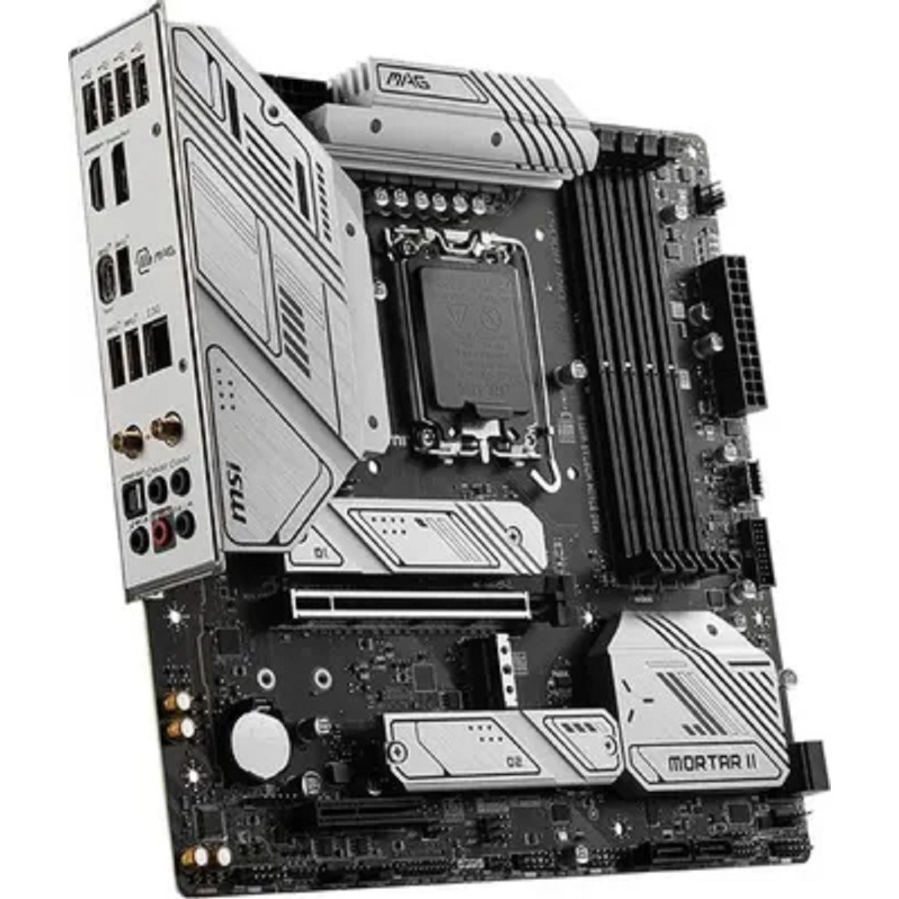 Фото Материнская плата MSI MAG B760M MORTAR WIFI II, LGA 1700, Intel B760, 4xDDR5, 4xSATA, 3xM.2, 1xPCIe 5.0 x16, 1xPCIe 4.0 x4, 1xHDMI, 1xDP, 1xUSB Type-C, 1x2.5Gb LAN, 3xUSB-A 2.0, 3xUSB-A 3.2 Gen 2, 5x3.5 мм, 7.1, mATX