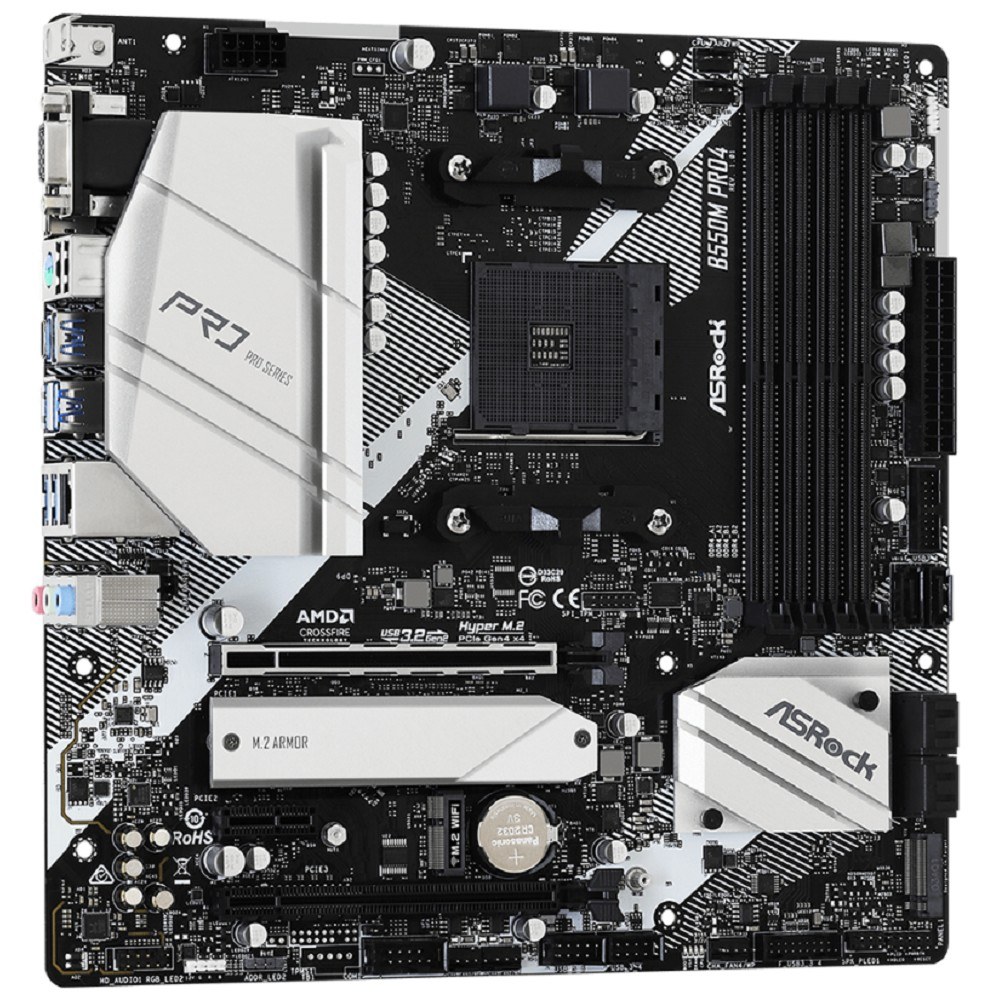 Фото Материнская плата ASRock B550M Pro4, AM4, AMD B550, 4xDDR4, 6xSATA, 2xM.2, 1xPCI-E 3.0 x16, 1xPCI-E 4.0 x16, 1xDisplayPort, 1xHDMI, 1xVGA, 1x 1Gb LAN, 3x3.5 мм, 7.1, Micro-ATX