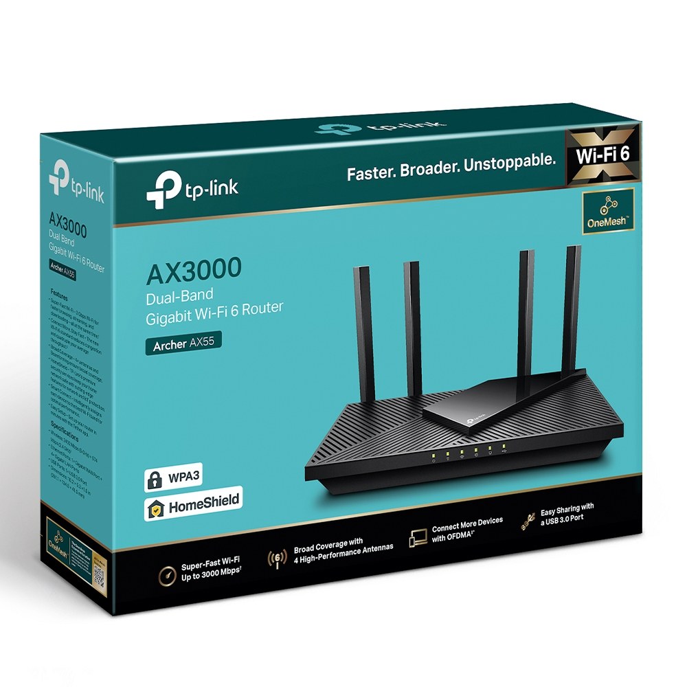 Фото Роутер беспроводной TP-Link Archer AX55 AX3000 10/100/1000BASE-TX черный