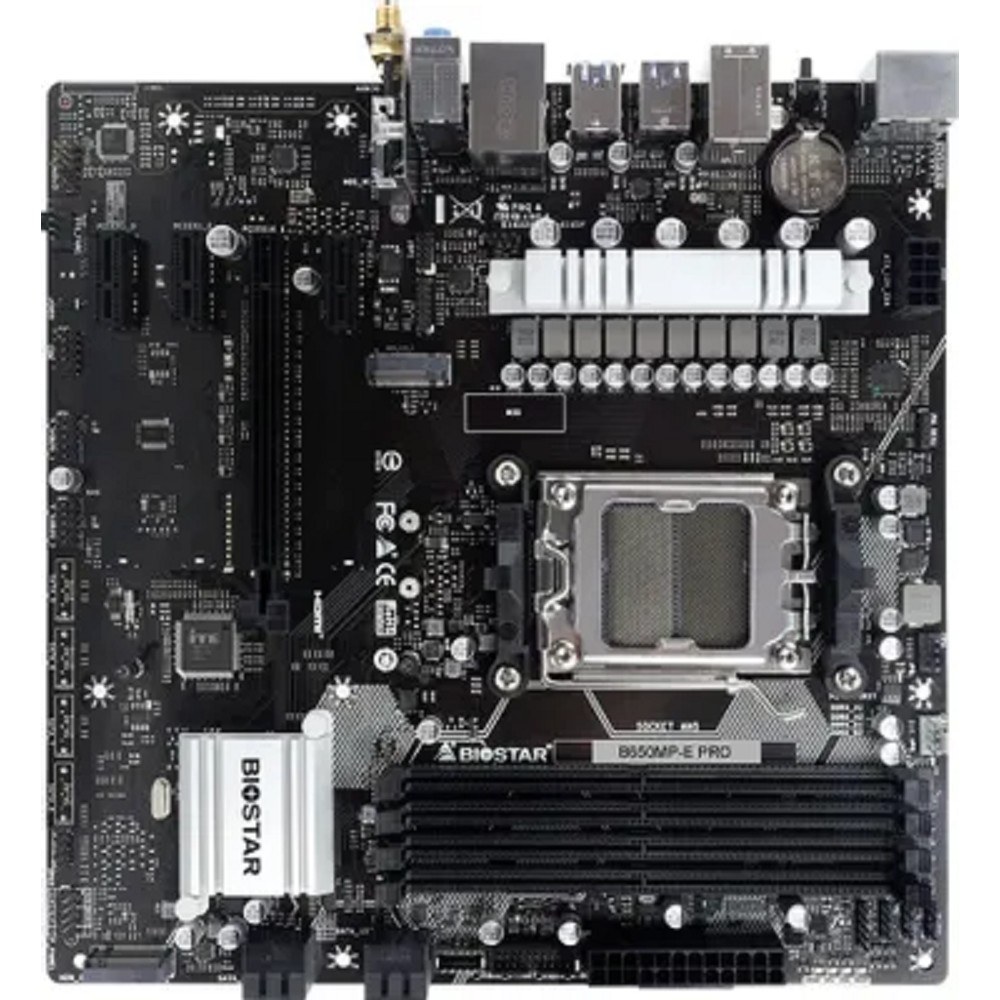 Фото Материнская плата Biostar B650MP-E PRO, AM5, AMD B650, 4xDDR5, 4xSATA, 2xM.2, 1xPCI-E 4.0 x16, 3xPCI-E x1, 1xHDMI, 1xDP, 1x 2.5Gb LAN, 3xUSB-A 3.2 Gen 1, 1xUSB-A 3.2 Gen 2, 2xUSB-A 2.0, 1xUSB-C 3.2 Gen 2, 3x3.5 мм, 7.1, Micro-ATX
