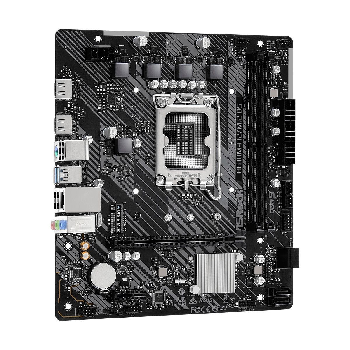 Фото Материнская плата ASRock H610M-H2/M.2, LGA 1700, Intel H610, 2xDDR4, 4xSATA, 1xM.2, 1xPCIe 4.0 x16, 1xPCIe 3.0 x1, 2xHDMI, 1x1Gb LAN, 4xUSB-A 3.2 Gen 1, 2xUSB-A 2.0, 7.1, Micro ATX