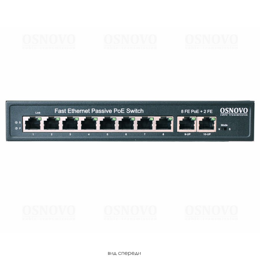 Фото Коммутатор Passive PoE OSNOVO SW-21000/A(120W), 8*10/100 Base-T+ 2*10/100 Base-T Uplink, до 30W на порт