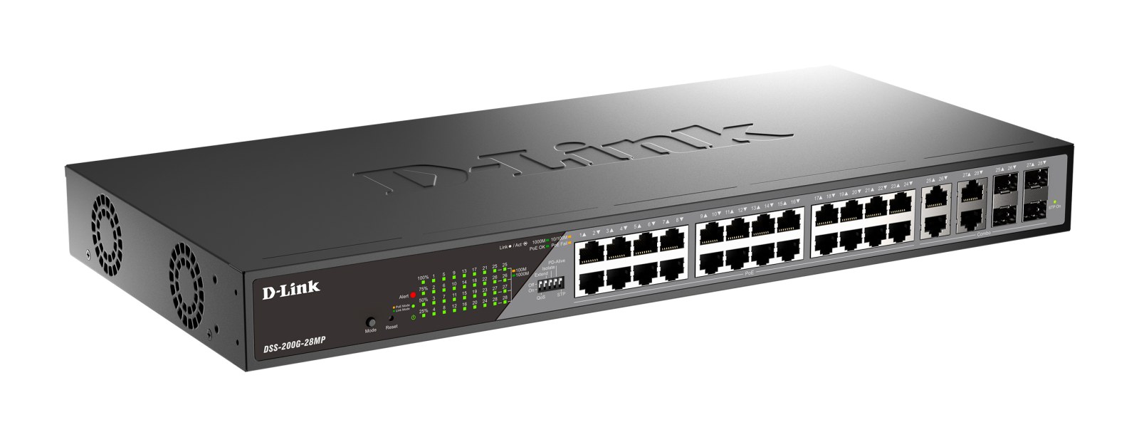 Фото Коммутатор сетевой Smart L2 Surveillance Switch 24х1000Base-T PoE, 4xCombo 1000Base-T/SFP, PoE Budget 370W, Long-range PoE up to 250m