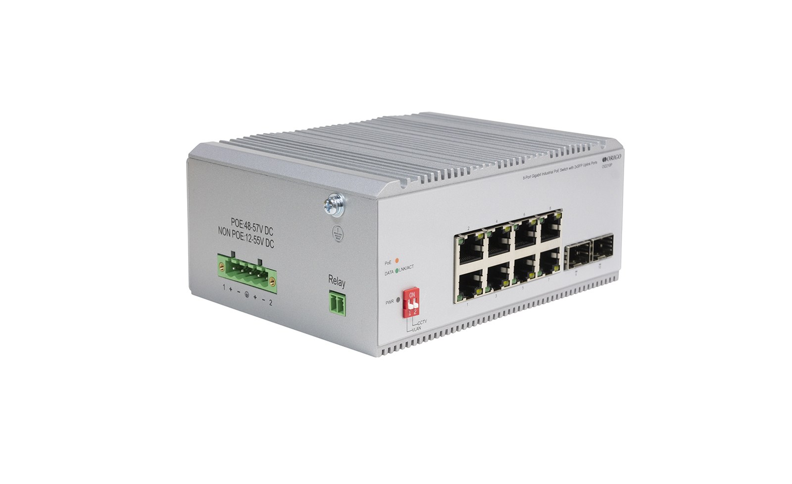 Фото Коммутатор Unmanaged Industrial Switch 8x1000Base-T PoE, 2x1000Base-X SFP, PoE Budget 185W, Surge 4KV, -40 to 75°C