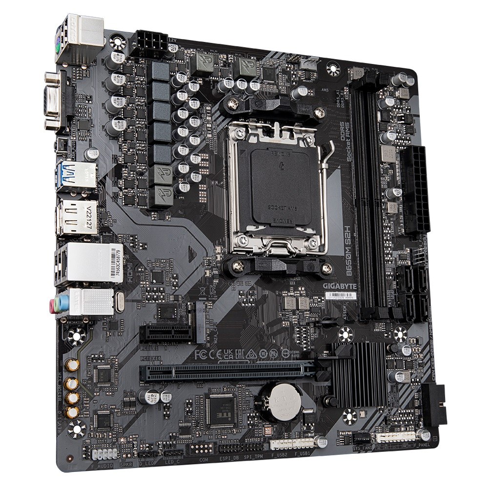 Фото Материнская плата Gigabyte B650M S2H (V1.2/V1.4), AM5, AMD B650, 2xDDR5, 4xSATA, 1xM.2, 1xPCI-E 4.0 x16, 3xUSB-A 3.2 Gen 1, 1xUSB-C 3.2 Gen 1, 1x 1Gb LAN, 3x3.5 мм, 7.1, Micro-ATX