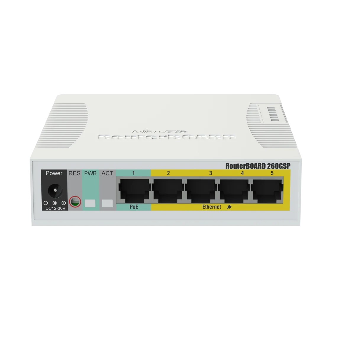 Фото Коммутатор MikroTik RB260GSP, 5×1 Гбит/с (4 PoE-out) + 1×1 Гбит/с SFP, управляемый