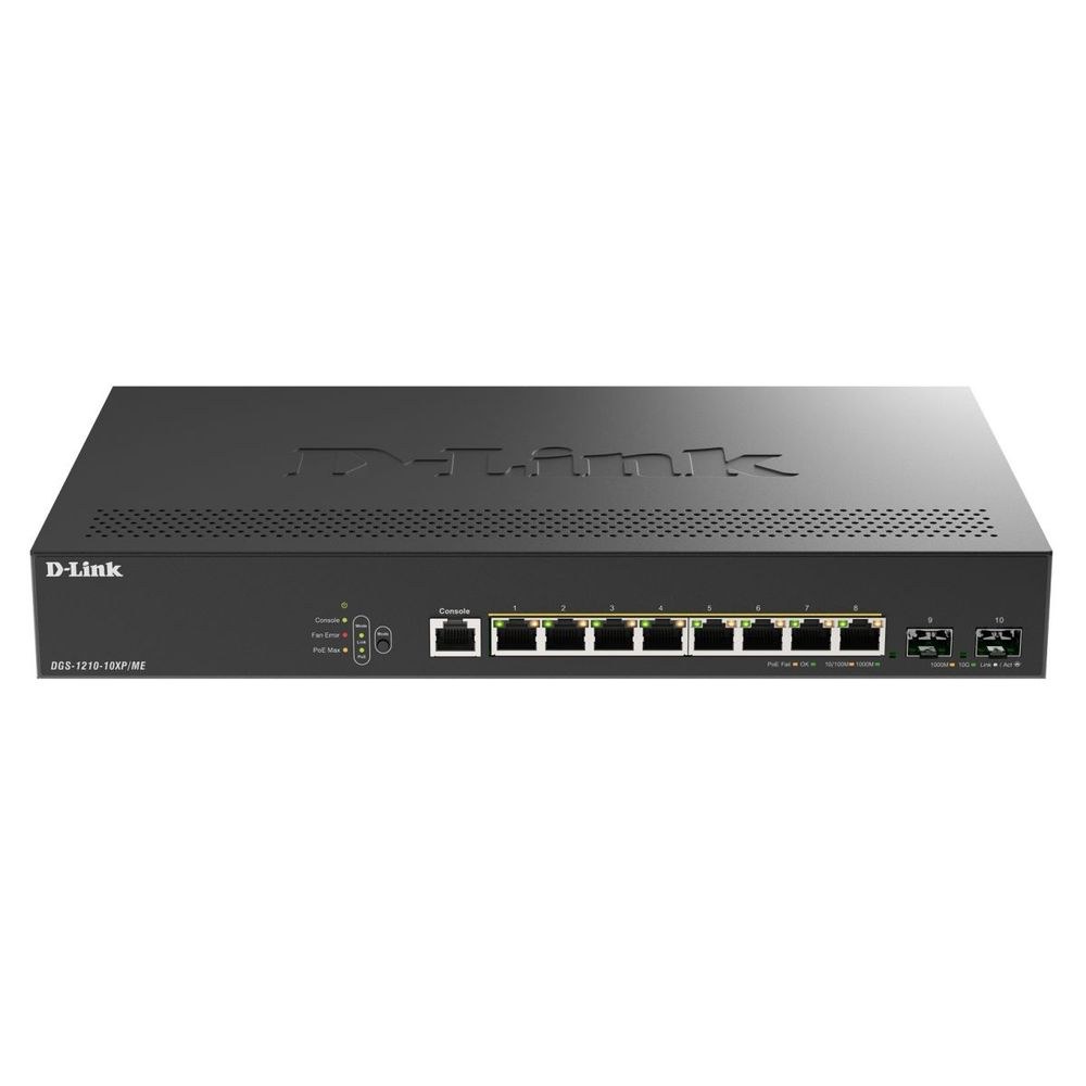 Фото Коммутатор D-Link DGS-1210-10XP/ME/C1A (L2) 8x1 Гбит/с 2SFP+ 8PoE+ 240W управляемый