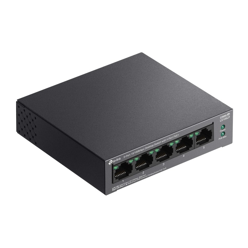 Фото Коммутатор настольный TP-Link LS105LP с 5 портами 10/100 Мбит/с (4 порта PoE)