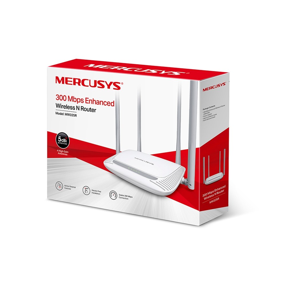 Фото Беспроводный маршрутизатор Mercusys MW325R, 300 Мбит/с,4 порта 100 Мбит/с, 4 фиксированных антенны