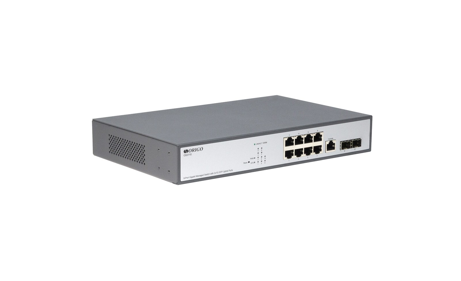 Фото Коммутатор Managed L2 Switch 8x1000Base-T, 2x1000Base-X SFP, RJ45 Console, 19" w/brackets