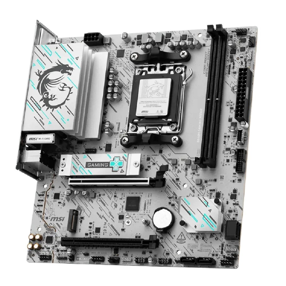 Фото Материнская плата MSI B840M GAMING WIFI6E, AM5, AMD B840, 2xDDR5, 4xSATA, 2xM.2, 1xPCIe 4.0 x16, 1xPCIe 3.0 x4, 1xDP, 1xHDMI, 1x2.5Gb LAN, Wi-Fi 6E, Bluetooth 5.3, 4xUSB-A 5Gbps, 2xUSB-A 2.0, 2x3.5 мм, 7.1, mATX