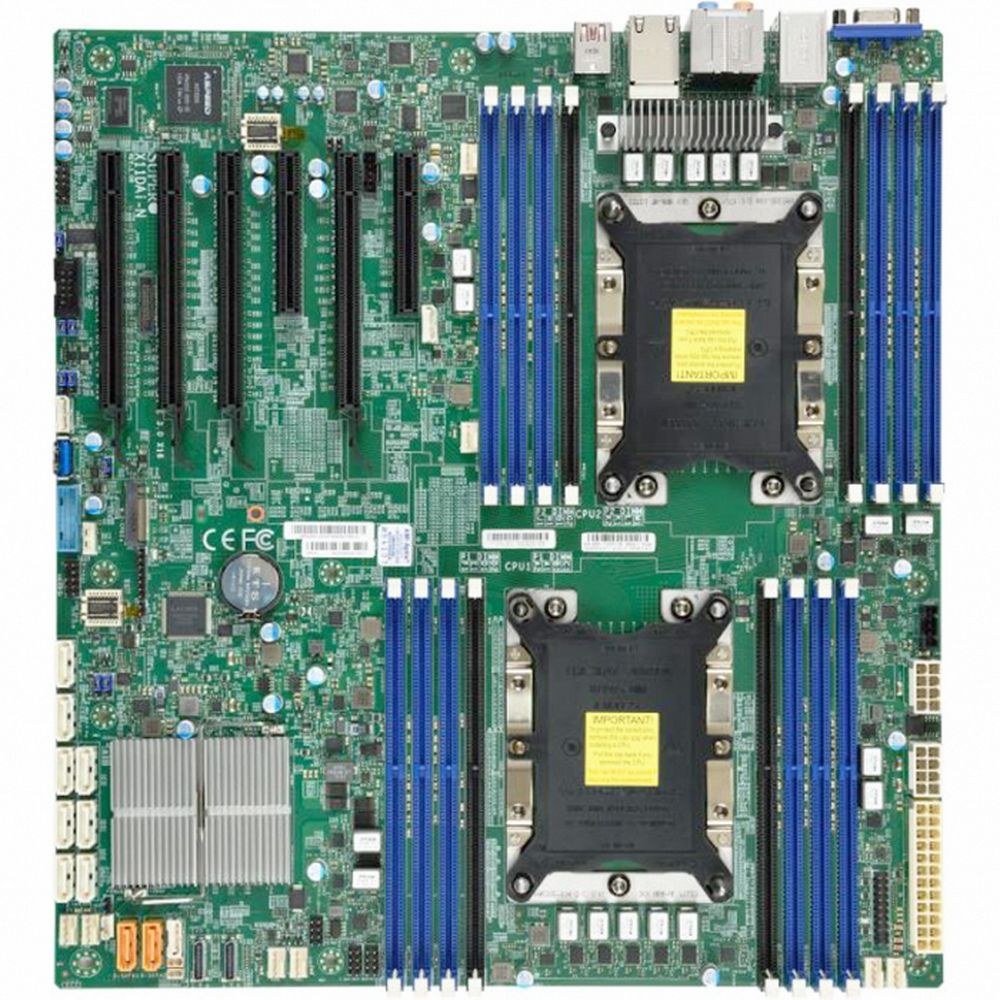 Фото Материнская плата Supermicro MBD-X11DPI-N-B, LGA 3647, Intel C621, 16xDDR4, 14xSATA, 1xM.2, 6xPCI-E 3.0 (x16, x8), 2x 1Gb LAN, 1xVGA, 4xUSB-A 2.0, 3xUSB-A 3.2 Gen 1, 2xCOM, E-ATX, Bulk