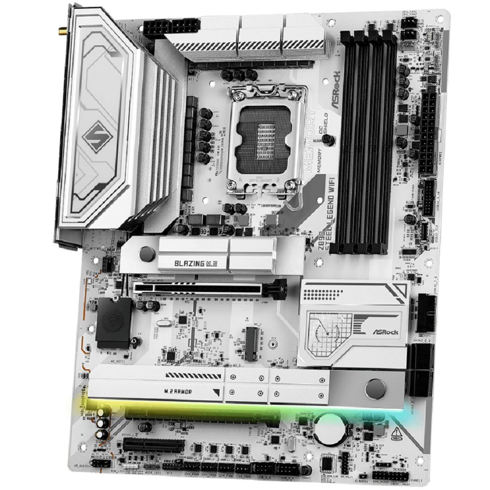 Фото Материнская плата ASRock Z890 Steel Legend WiFi, Intel Z890, 4x4x M.2, 2x PCI-E x16, 1x PCI-E x4, 1x D-Sub нет, 1x HDMI есть, 1x DVI нет, 1x DP нет, 1x 2.5Gb LAN, Wi-Fi 802.11be, BT есть, 2x USB-C. 2x USB 2.0, 4x USB 3.2 Gen1, 2x USB 3.2 Gen2, 7.1, ATX
