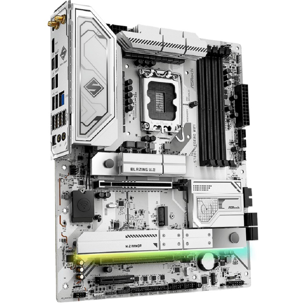 Фото Материнская плата ASRock Z890 Steel Legend WiFi, Intel Z890, 4x4x M.2, 2x PCI-E x16, 1x PCI-E x4, 1x D-Sub нет, 1x HDMI есть, 1x DVI нет, 1x DP нет, 1x 2.5Gb LAN, Wi-Fi 802.11be, BT есть, 2x USB-C. 2x USB 2.0, 4x USB 3.2 Gen1, 2x USB 3.2 Gen2, 7.1, ATX