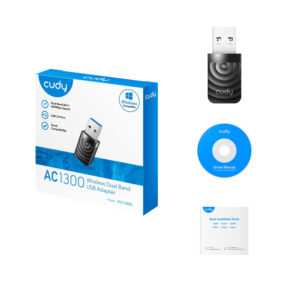 Фото Сетевой адаптер Wi-Fi Cudy WU1300S AC1300 USB 3.0 (ант.внутр.) 1ант.