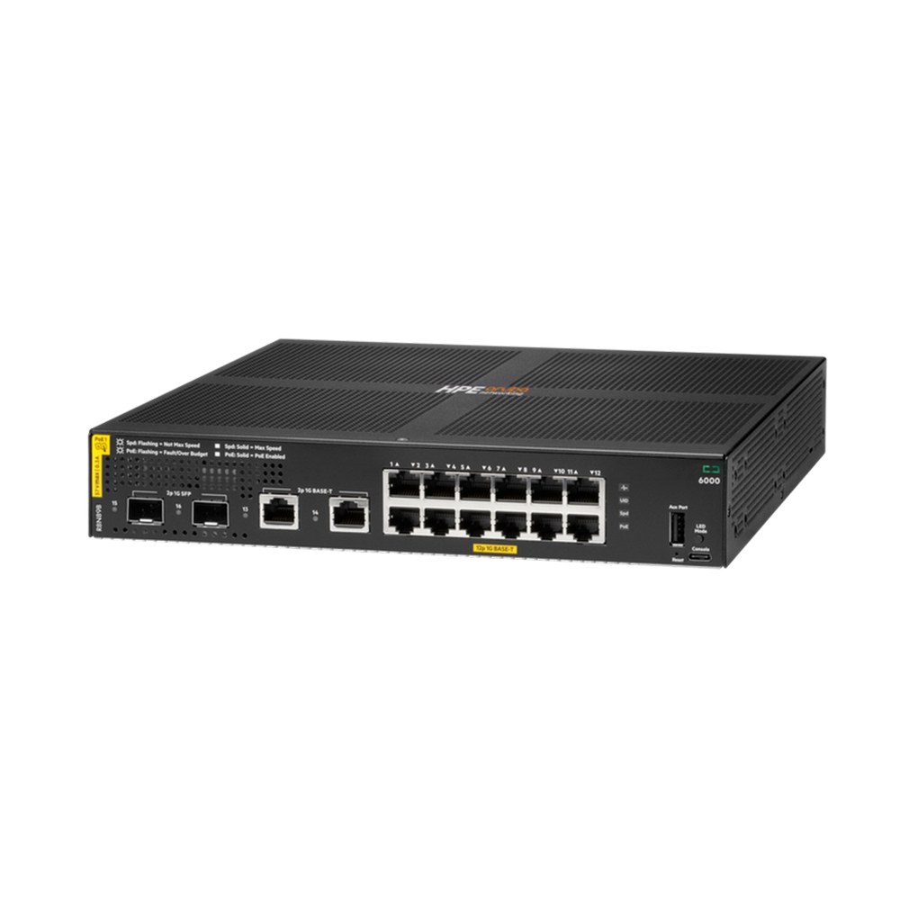 Фото Коммутатор HPE Aruba Networking CX 6000 12G Class4 PoE 2G/2SFP 139W, 14×1 Гбит/с + 2×SFP, управляемый