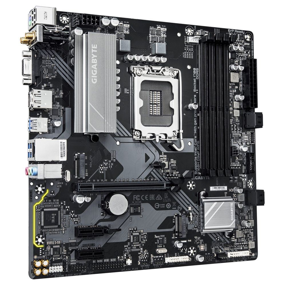Фото Материнская плата Gigabyte B760M D3HP WIFI6, LGA1700, B760, 4*DDR5, 4*SATA, 2*M.2, 3*USB 3.2, 2*USB 2.0, 1*PCIx16, 2*PCIx1, D-Sub+HDMI+DP, mATX RTL