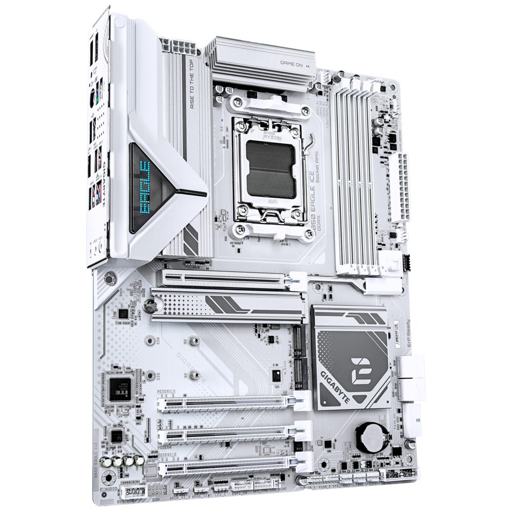 Фото Материнская плата Gigabyte B850 EAGLE ICE, AM5, AMD B850, 4xDDR5, 4xSATA, 3xM.2, 1xPCIe 5.0 x16, 1xPCIe 4.0 x4, 2xPCIe 3.0 x1, 1xDP (v1.4), 1xHDMI (v2.1), 1x2.5Gb LAN, 2xUSB-A 10Gbps, 2xUSB-A 5Gbps, 6xUSB-A 2.0, 1xUSB-C 5Gbps, 3x3.5 мм, 7.1, ATX