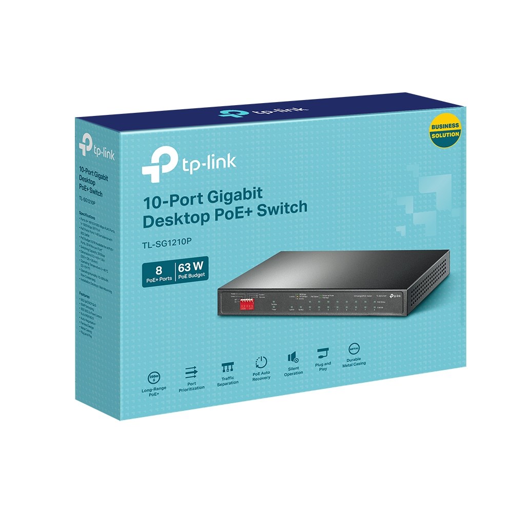 Фото Коммутатор TP-Link TL-SG1210P 10-портовый гигабитный настольный с 8 портами PoE+ SMB