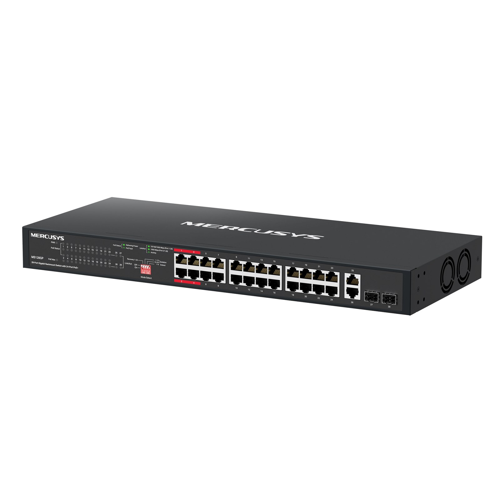 Фото Гигабитный 28-портовый монтируемый в стойку коммутатор Mercusys MS128GP с 24 портами PoE+