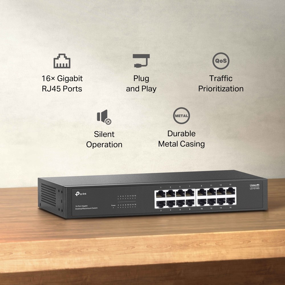 Фото Коммутатор TP-Link LS1016G, 16-Port Gigabit Desktop/Rackmount Switch