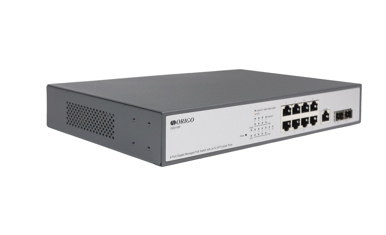 Фото Коммутатор Managed L2 Switch 8x1000Base-T PoE, 2x1000Base-X SFP, PoE Budget 135W, RJ45 Console, 19" w/brackets