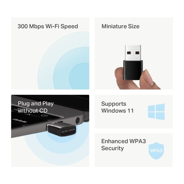Фото Сверхкомпактный USB-адаптер Mercusys MA12N с поддержкой Wi-Fi N300