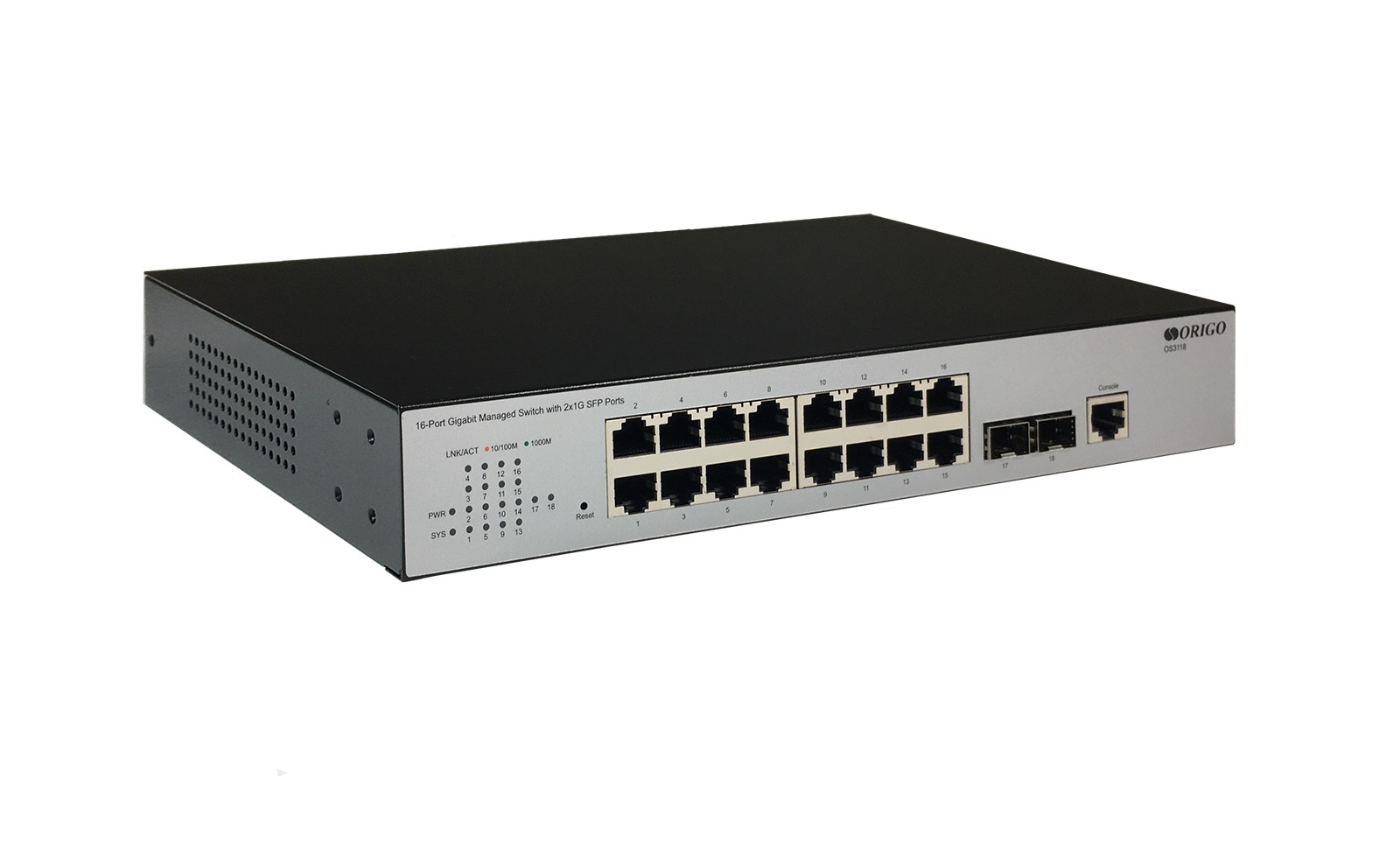 Фото Коммутатор ORIGO OS3118/A2A, 16×1 Гбит/с + 2×1 Гбит/с SFP, управляемый