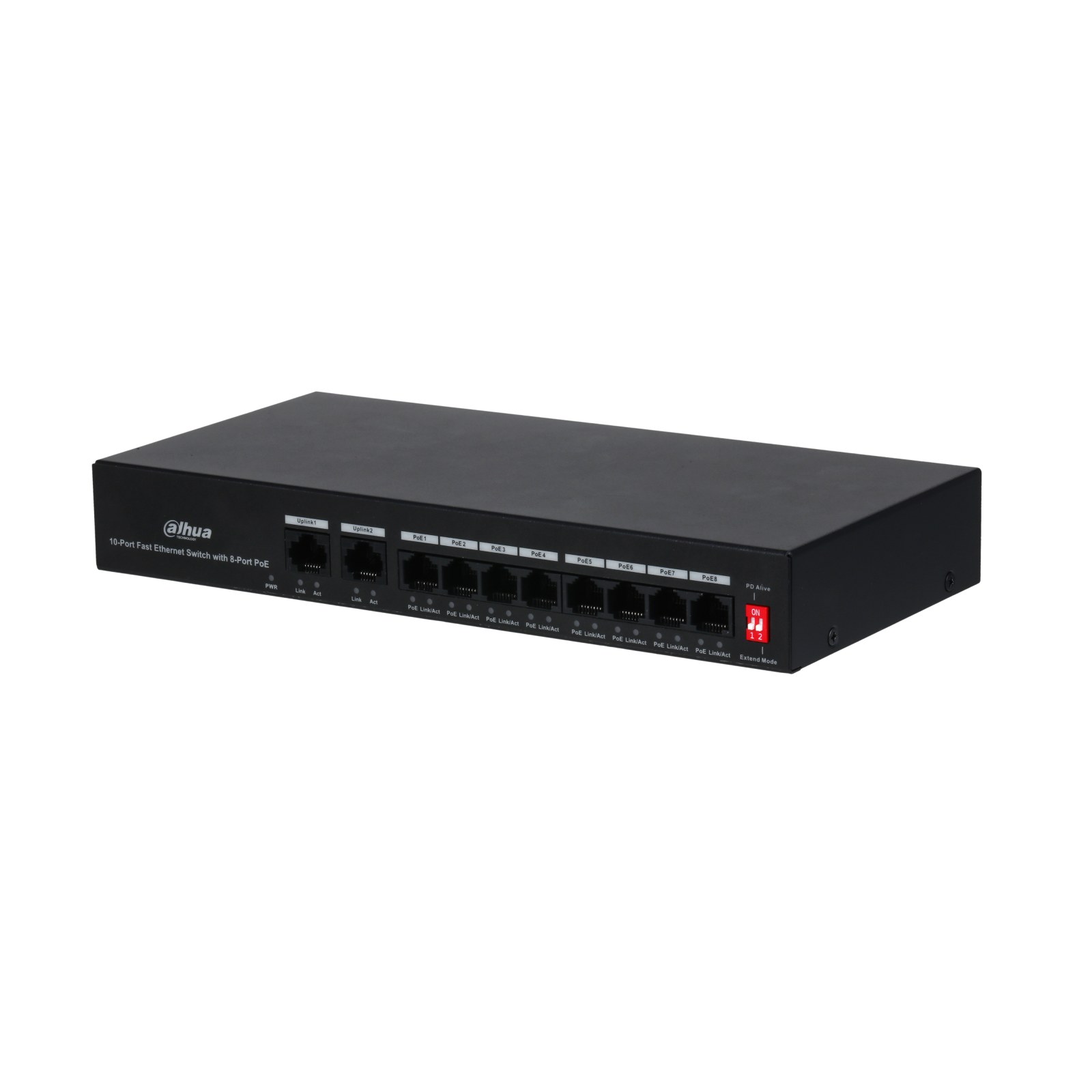 Фото Коммутатор Dahua DH-PFS3010-8ET-65, 8×100 Мбит/с + 2×100 Мбит/с, неуправляемый
