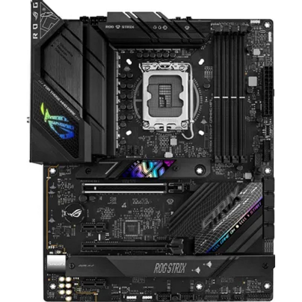 Фото Материнская плата ASUS ROG STRIX B760-F GAMING WIFI, LGA 1700, Intel B760, 4xDDR5, 4xSATA, 3xM.2, 1xPCI-E 5.0 x16, 1xPCI-E 3.0 x4, 1xHDMI, 1xDP, 1x 2.5Gb LAN, 1xUSB-A 3.2 Gen 2, 6xUSB-A 3.2 Gen 1, 1xUSB-C 3.2 Gen 2x2, 5x3.5 мм, 7.1, Standard-ATX