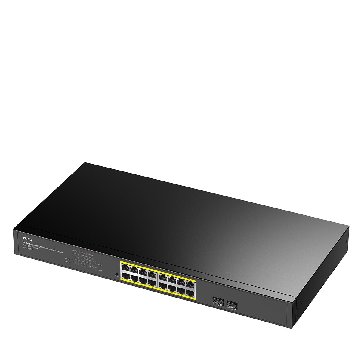 Фото Коммутатор CUDY GS1016EPS2, 16×1 Гбит/с PoE+ + 2×1 Гбит/с SFP, настраиваемый