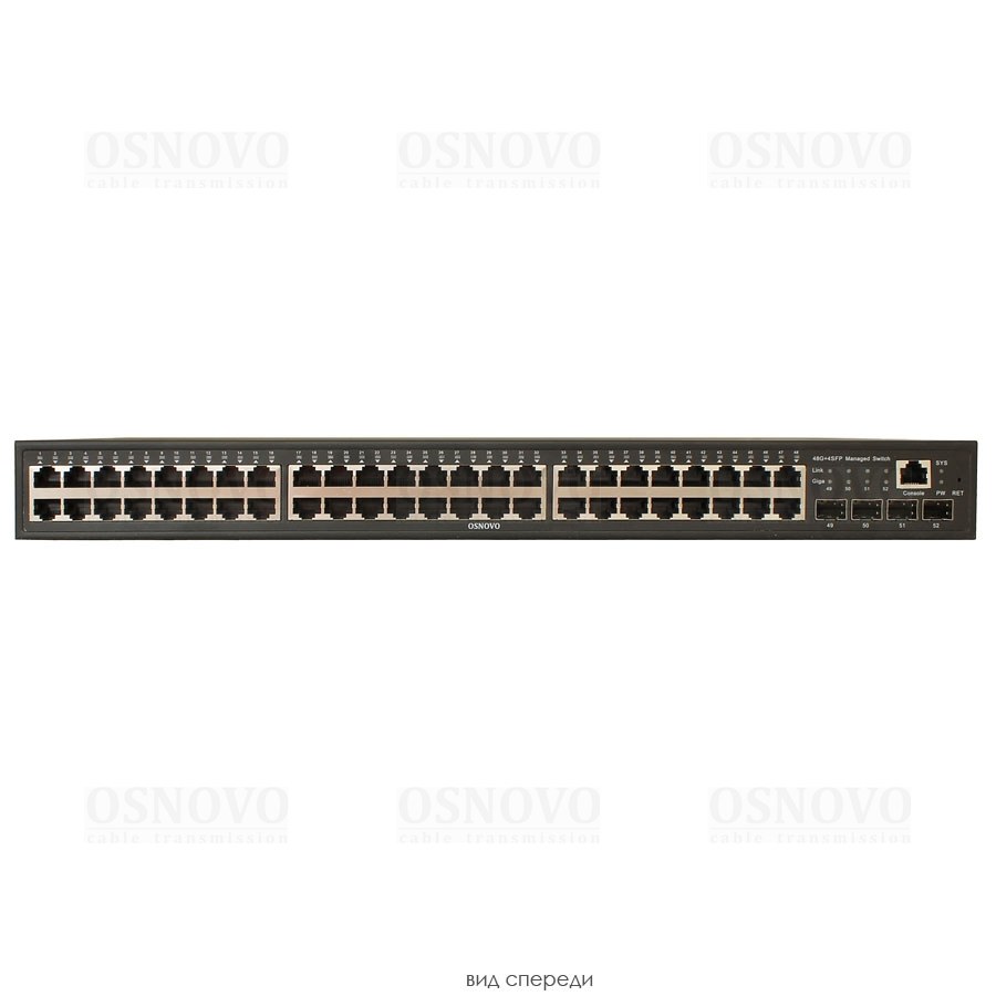 Фото Коммутатор управляемый OSNOVO L2 PoE Gigabit Ethernet на 48 RJ45 PoE + 4*GE SFP, до 30W на порт, суммарно до 800W