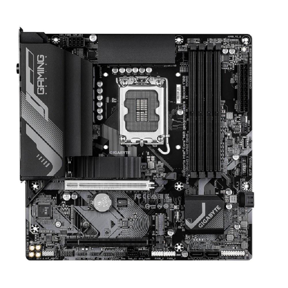 Фото Материнская плата Gigabyte B760M GAMING X WIFI6E GEN5, LGA1700, Intel B760, 4xDDR5, 4xSATA, 2xM.2, 1xPCIe 5.0 x16, 1xPCIe 3.0 x4, 1xHDMI, 1xDP, 1x2.5Gb LAN, Wi-Fi 6E, Bluetooth 5.3, 3xUSB-A 5Gbps, 5xUSB-A 2.0, 3x3.5 мм, 7.1, mATX