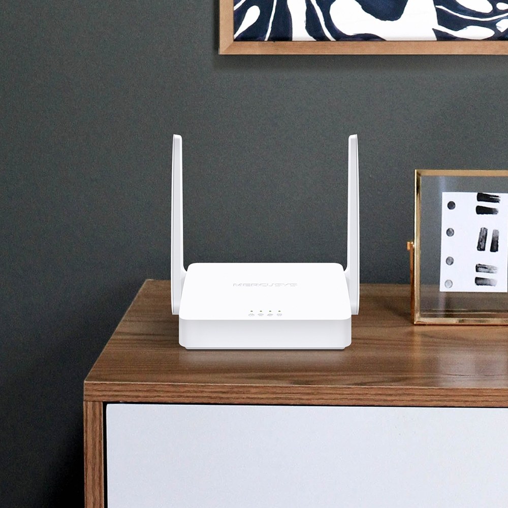 Фото Роутер Mercusys 300Mbps Multi-Mode Wireless N Router, 2× Fixed External Antennas, 2× 10/100 Mbps LAN Ports, 1× 10/100 Mbps WAN Port, FEATURE: Access Point Mode, WPS/Reset Button, IPTV, IPv6, Beamforming, MU-MIMO, Parental Controls, Guest Network