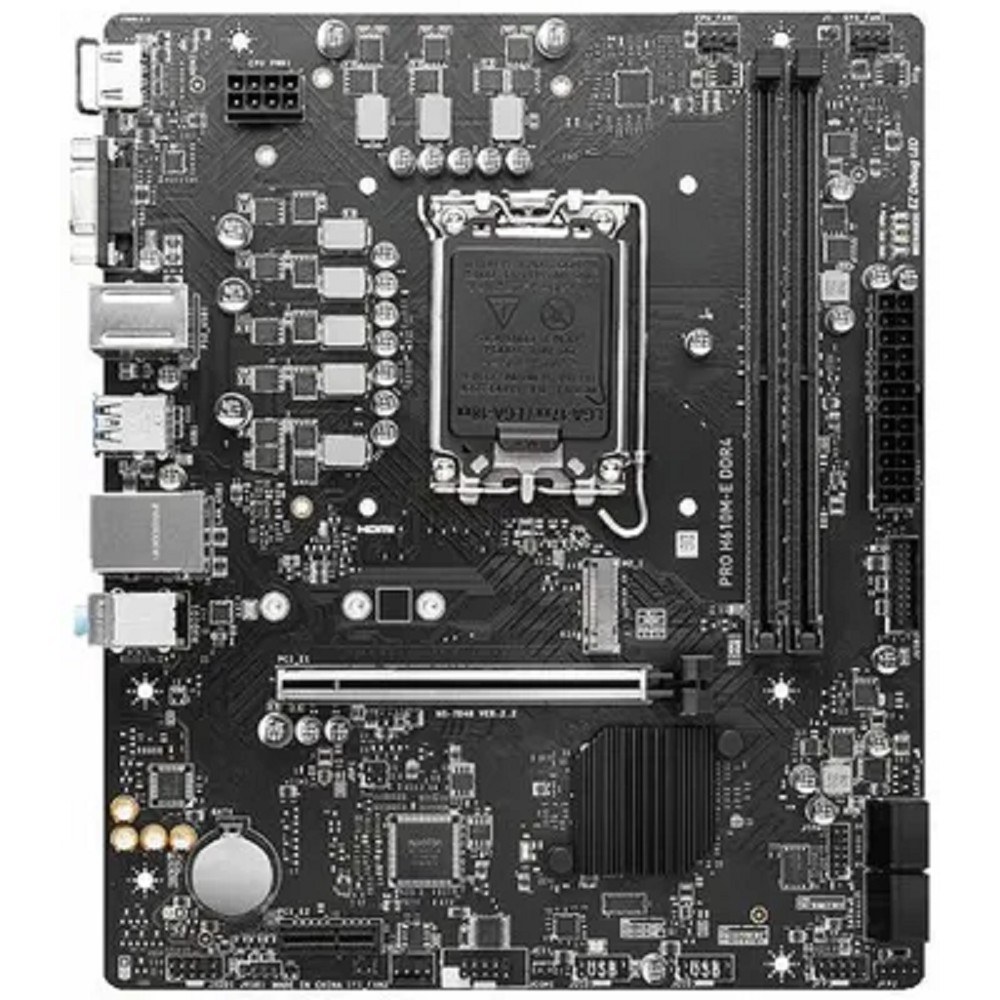 Фото Материнская плата MSI PRO H610M-E, LGA 1700, Intel H610, 2xDDR5, 4xSATA, 1xM.2, 1xPCIe 4.0 x16, 1xPCIe 4.0 x1, 1xHDMI, 1xVGA, 1xRJ45 1Gb, 2xUSB-A 3.2 Gen 1, 4xUSB-A 2.0, 3x3.5мм, 7.1, mATX