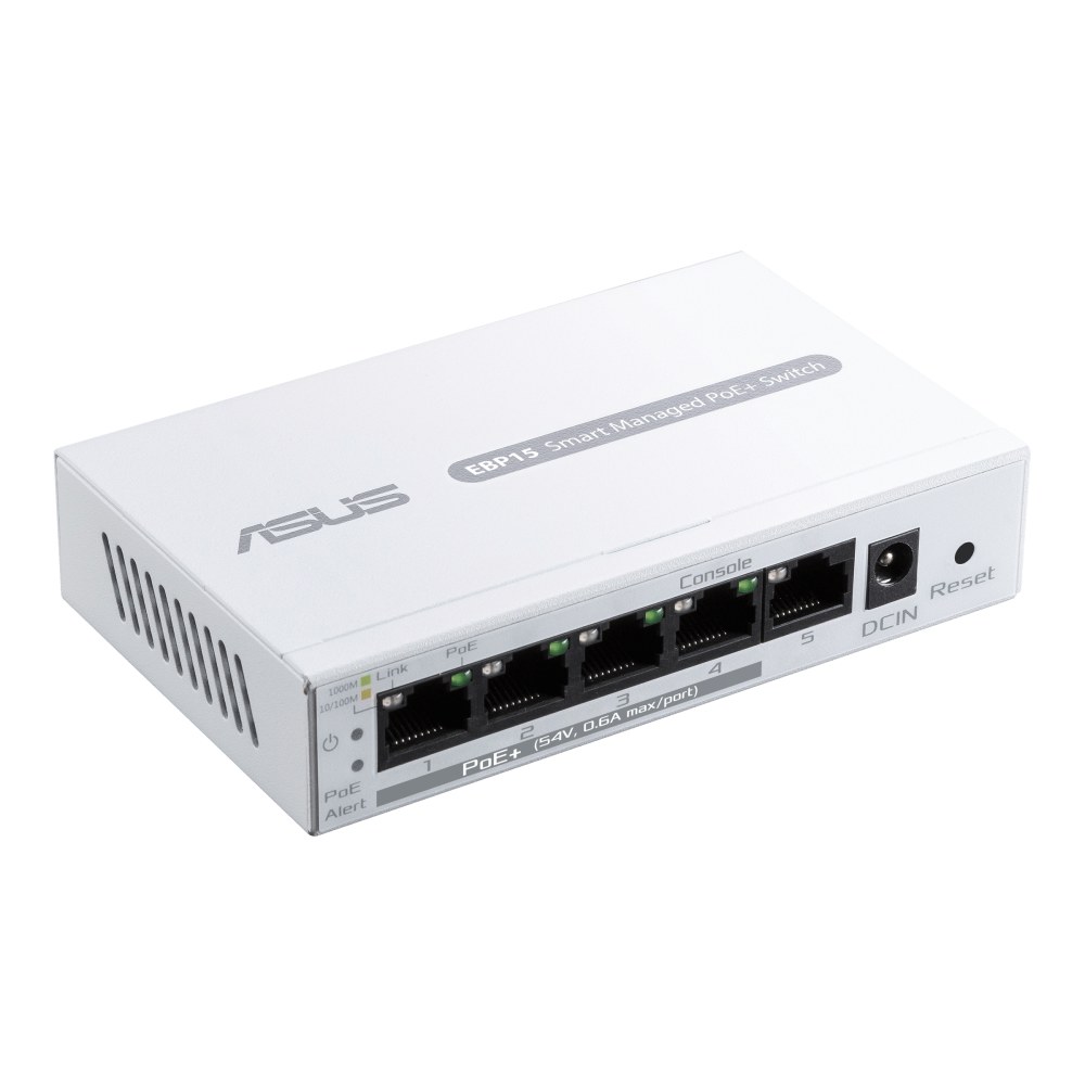 Фото Коммутатор ASUS ExpertWiFi EBP15, 5×1 Гбит/с (4×PoE+), настраиваемый