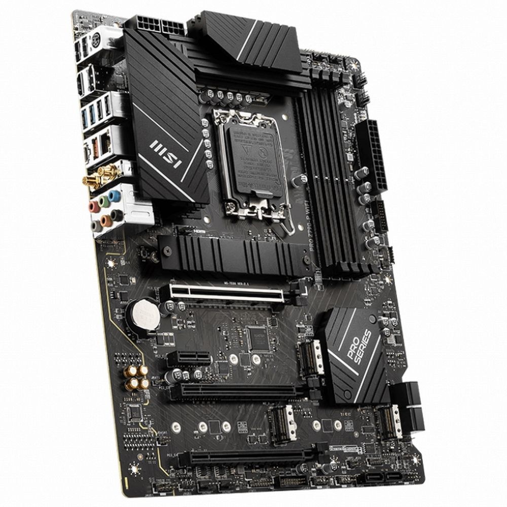 Фото Материнская плата MSI PRO Z790-P WIFI, LGA 1700, Intel Z790, 4xDDR5, 6xSATA, 4xM.2, 1xPCIe 5.0 x16, 1xPCIe 4.0 x16, 1xPCIe 3.0 x16, 1xPCIe x1, 1xHDMI, 1xDP, 1x2.5Gb LAN, 4xUSB-A 2.0, 2xUSB-A 3.2 Gen 1, 1xUSB-A 3.2 Gen 2, 1xUSB-C 3.2 Gen 2x2, 6x3.5мм, 7.1,