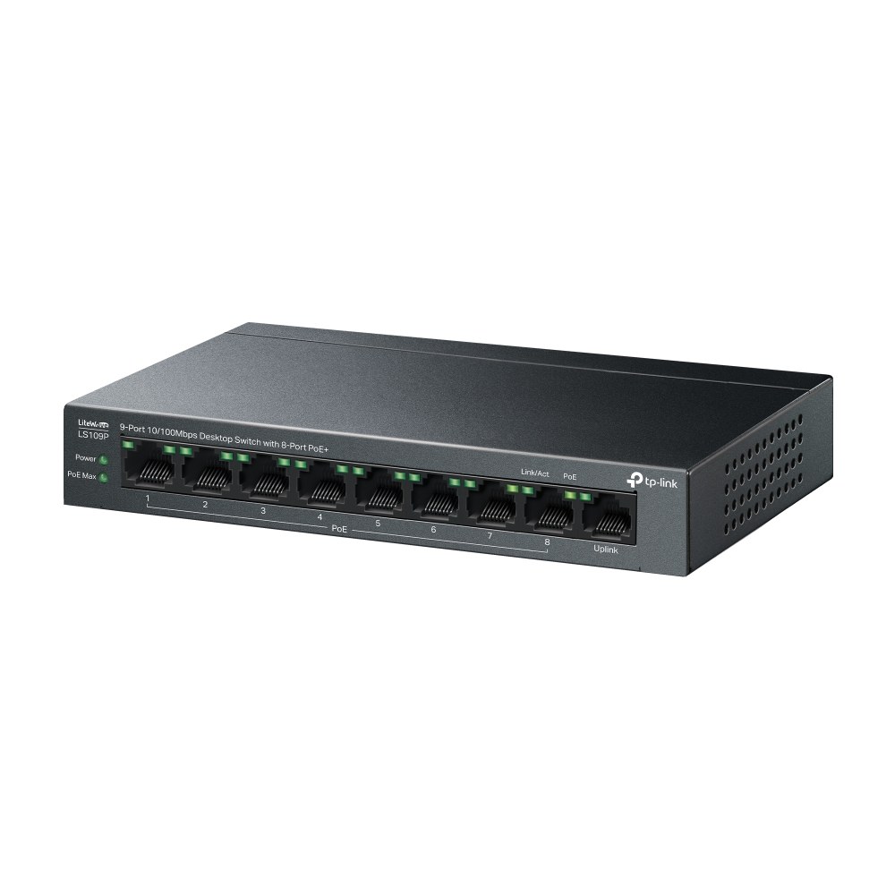 Фото Коммутатор настольный TP-Link LS109P с 9 портами 10/100 Мбит/с (8 портов PoE+)