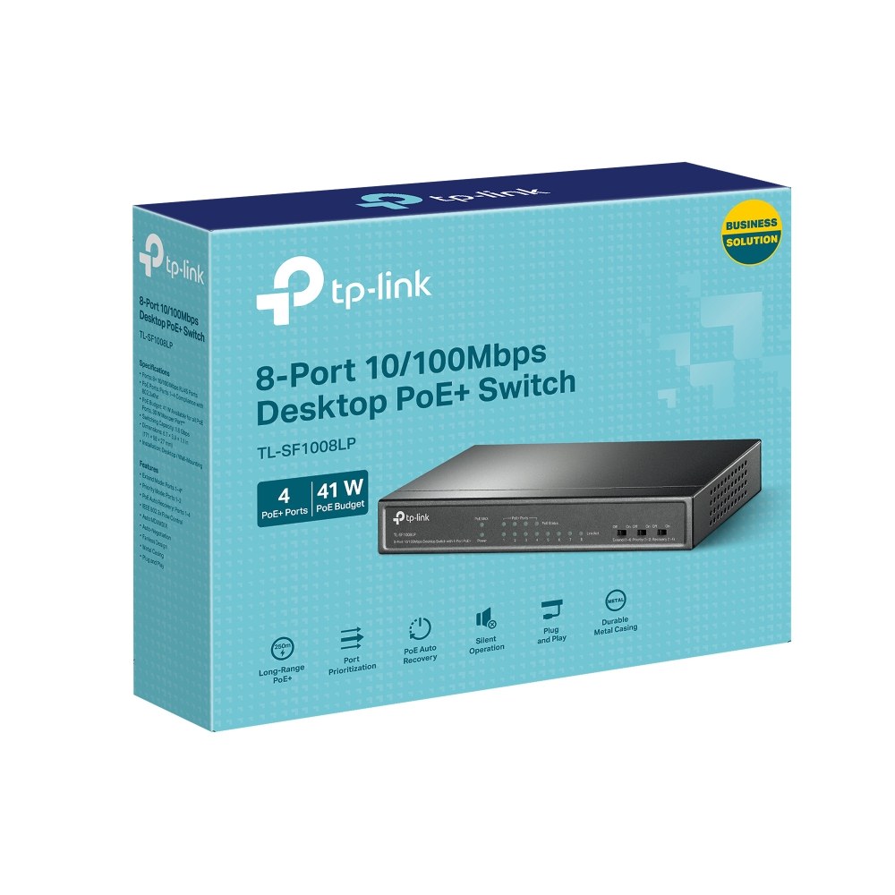 Фото Коммутатор TP-Link 8-Port 10/100Mbps Unmanaged Switch with 4-Port PoE, metal case, desktop mount, PoE budget 41W.