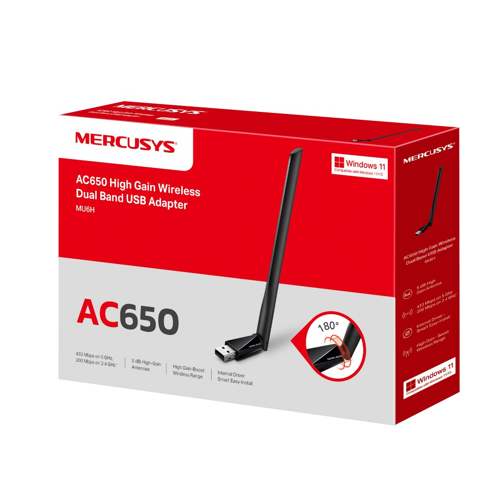 Фото Двухдиапазонный Wi-Fi USB адаптер Mercusys MU6H AC650 высокого усиления