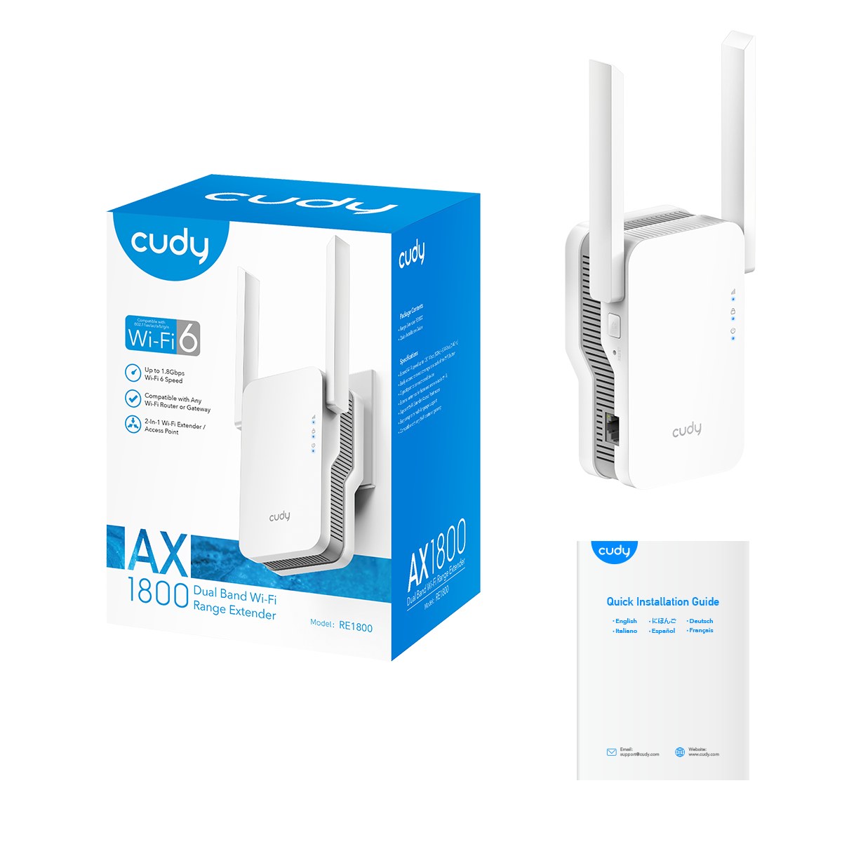 Фото Повторитель беспроводного сигнала Cudy RE1800 AX1800 10/100/1000BASE-TX/Wi-Fi белый