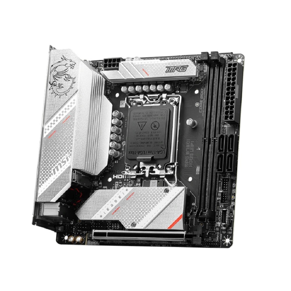 Фото Материнская плата MSI MPG B760I EDGE WIFI, LGA 1700, Intel B760, 2xDDR5, 4xSATA, 2xM.2, 1xPCIe 5.0 x16, 1xHDMI, 1xDP, 1x 2.5Gb LAN, 4xUSB-A 3.2 Gen 1, 1xUSB-A 3.2 Gen 2, 2xUSB-A 2.0, 1xUSB-C 3.2 Gen 2, 3x3.5 мм, 7.1, Mini-ITX