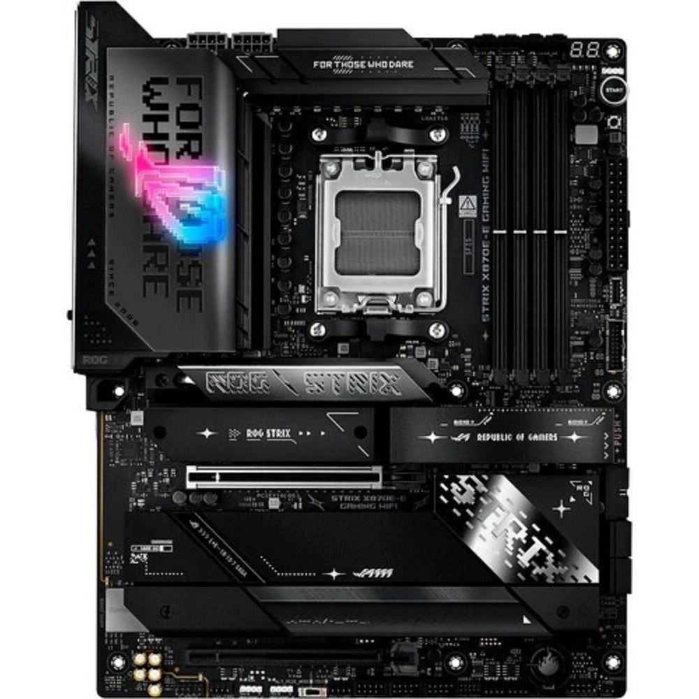 Фото Материнская плата ASUS ROG STRIX X870E-E GAMING WIFI, AM5, AMD X870E, 4xDDR5, 4xSATA, 5xM.2, 1xPCI-E 5.0 x16, 1xPCI-E 4.0 x4, 1xHDMI, 1xUSB-C 3.2 Gen 2, 1xUSB-C 3.2 Gen 2x2, 2xUSB-C 4.0, 1x 5Gb LAN, 9xUSB-A 3.2 Gen 2, 2x3.5 мм, TOSLINK, 1xWi-Fi 7, ATX