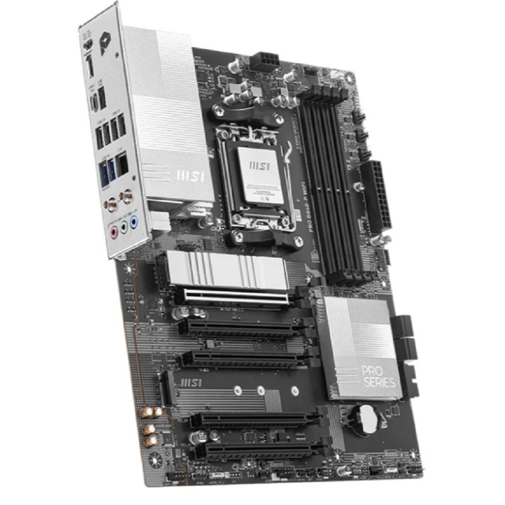 Фото Материнская плата MSI PRO B840-P WIFI, Socket AM5, AMD B840, 4xDDR5, 4xSATA, 2xM.2, 1xPCI-E 4.0 x16, 1xPCI-E 3.0 x4, 3xPCI-E 3.0 x1, 1xHDMI, 1x 2.5Gb LAN, 4xUSB-A 2.0, 2xUSB-A 5Gbps, 1xUSB-C 5Gbps, 1xUSB-A 10Gbps, 1xUSB-C 10Gbps, 3x3.5 мм, 7.1, ATX
