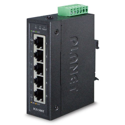 Фото Коммутатор индустриальный неуправляемый Planet IGS-500T IP30 Compact size 5-Port 10/100/1000T Gigabit Ethernet Switch (-40~75 degrees C)